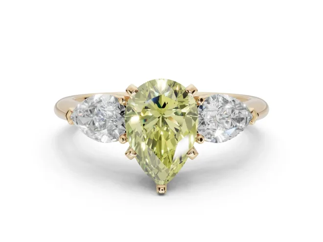 Pear-Shaped 3-Stone Engagement Ring Setting for a Fancy Yellow Lab-Grown Diamond | Yellow Gold