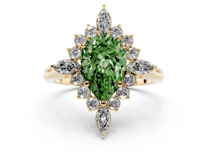 Pear-Shaped Engagement Ring Setting for a Fancy Green Lab-Grown Diamond | Yellow Gold - Design NV-24790