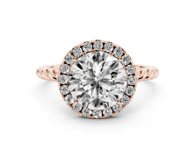 Round Cut Diamond Halo Ring Set in Rose gold with Plain Twisted Band
