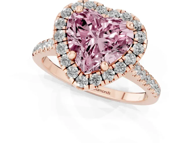 Heart-Shaped Halo Engagement Ring Setting for a Fancy Pink Lab-Grown Diamond | Tapered Band | Rose Gold – second view
