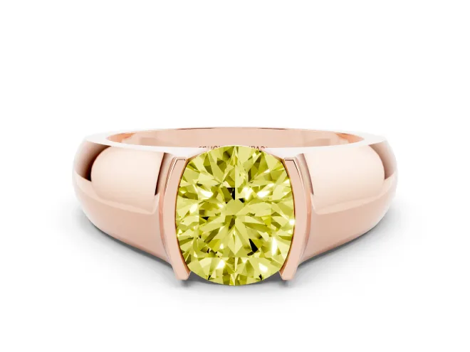 Round Half Bezel Solitaire Engagement Ring Setting for a Fancy Yellow Lab-Grown Diamond | Wide Band | Rose Gold