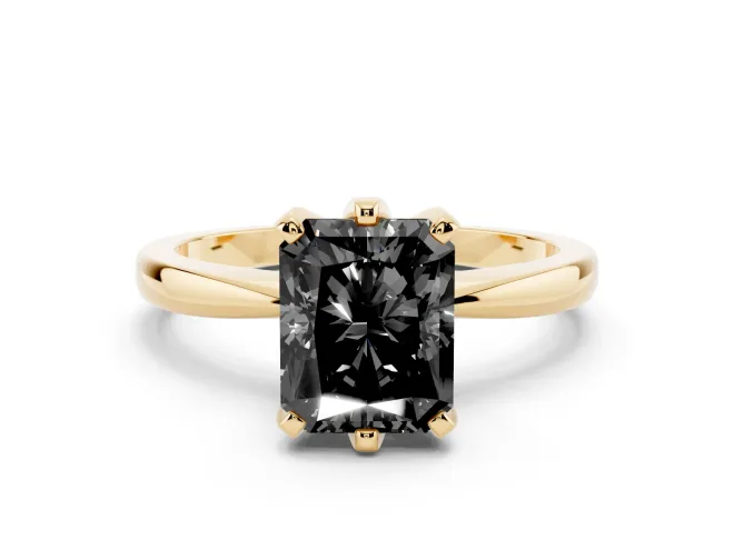 Radiant Cut Tapered Solitaire Engagement Ring Setting for a Black Center | Yellow Gold