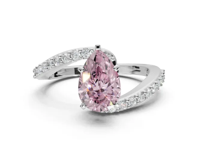 Pear-Shaped Bypass Pavé Engagement Ring Setting for a Fancy Pink Lab-Grown Diamond | White Gold