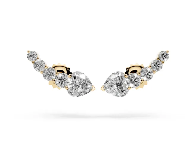 Round and Heart Lab-Grown Diamond Graduated Ear Climbers | Petite Curve | Yellow Gold