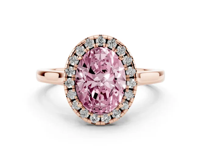 Oval Halo Engagement Ring Setting for a Fancy Pink Lab-Grown Diamond | Flat Tapered Band | Rose Gold