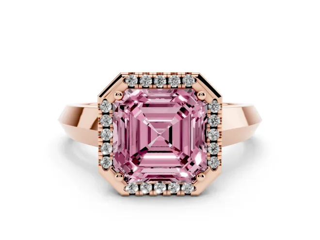 Asscher Cut Knife-Edge Halo Engagement Ring Setting for a Fancy Pink Lab-Grown Diamond | Rose Gold