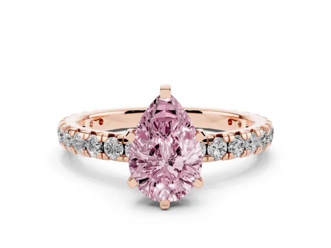 Pear-Shaped Pavé Engagement Ring Setting for a Fancy Pink Lab-Grown Diamond | Rose Gold