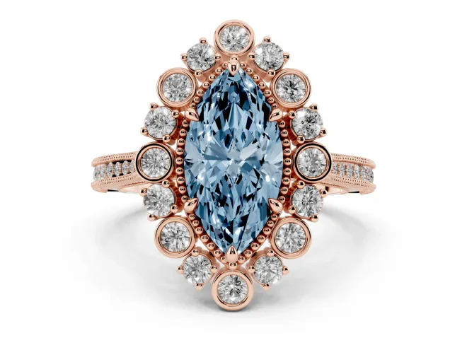 Marquise Scalloped Halo Engagement Ring Setting for a Fancy Blue Lab-Grown Diamond | Milgrain Edges | Rose Gold