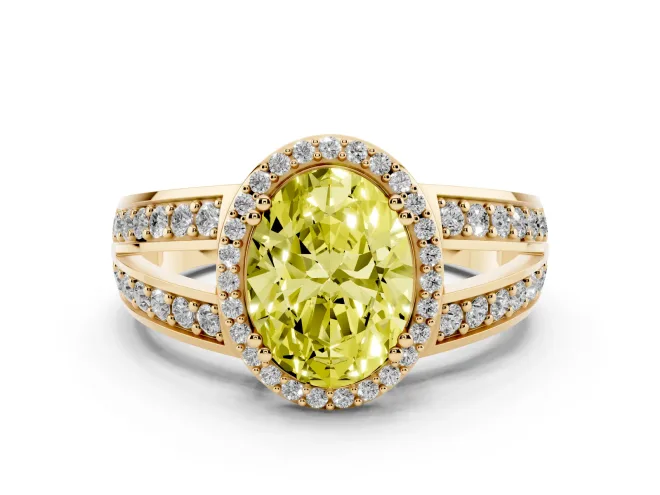 Oval Halo Engagement Ring Setting for a Fancy Yellow Lab-Grown Diamond | Split Shank | Yellow Gold