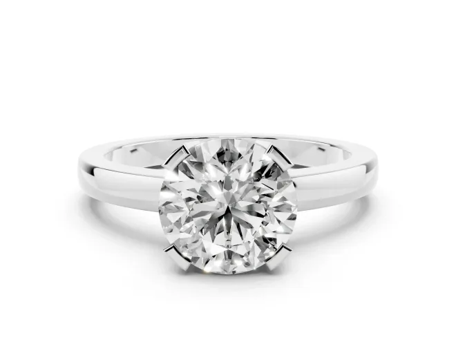 Round Cut Diamond Solitaire Ring Set in Silver with Prong Head and Smooth Polished Band