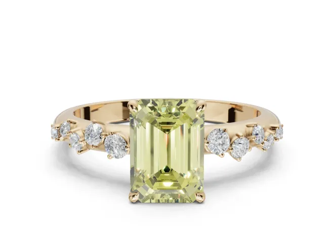 Emerald Cut Graduated Solitaire Engagement Ring Setting for a Fancy Yellow Lab-Grown Diamond | Yellow Gold