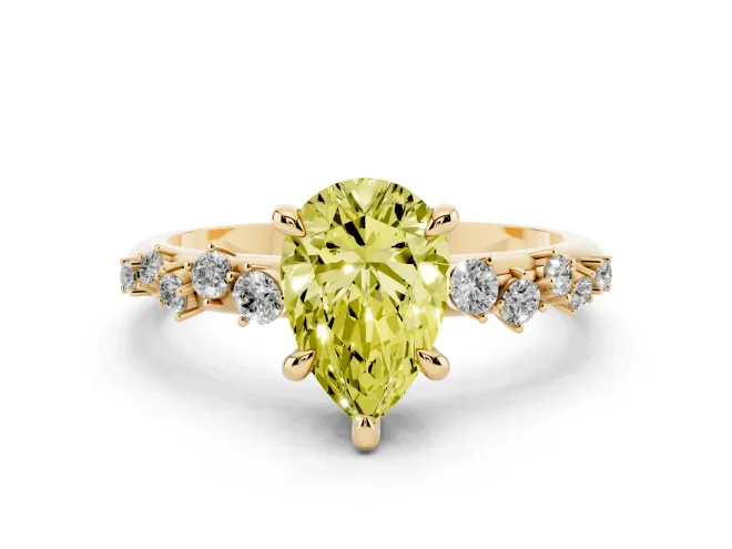 Pear-Shaped Graduated Engagement Ring Setting for a Fancy Yellow Lab-Grown Diamond | Yellow Gold