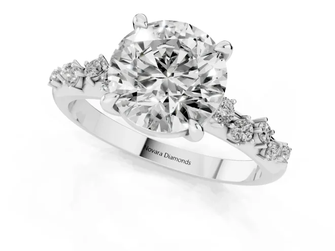 Round Cut Diamond Solitaire Vine Band Ring Set in Silver with Round Accents and Prong Setting – second view