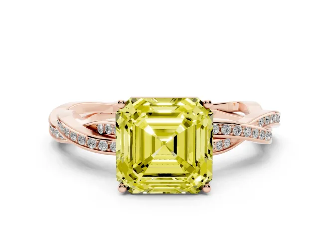 Asscher Cut Twisted Pavé Solitaire Engagement Ring Setting for a Fancy Yellow Lab-Grown Diamond | Rose Gold