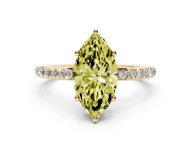 Marquise Hidden Halo Engagement Ring Setting for a Fancy Yellow Lab-Grown Diamond | Yellow Gold