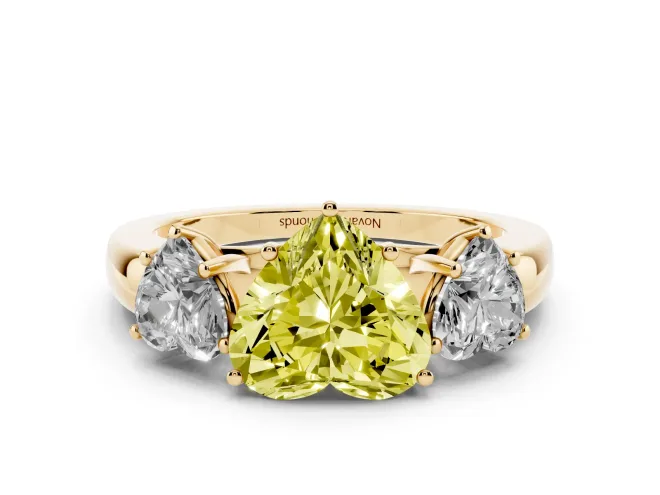 Heart-Shaped Three Stone Engagement Ring Setting for a Fancy Yellow Lab-Grown Diamond | Yellow Gold - Design NV-24844