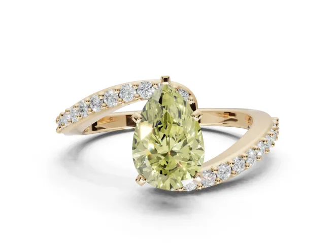 Pear-Shaped Bypass Pavé Engagement Ring Setting for a Fancy Yellow Lab-Grown Diamond | Yellow Gold