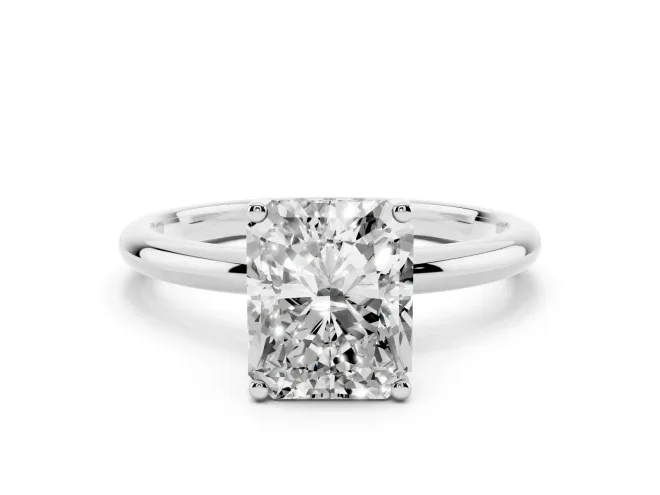 Radiant Cut Diamond Solitaire Engagement Ring Set in White gold with Prong Setting and Polished Band