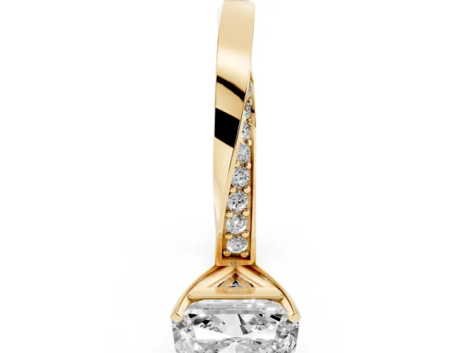 Radiant Cut Twisted Pavé Engagement Ring Setting | Ribbon Band | Yellow Gold