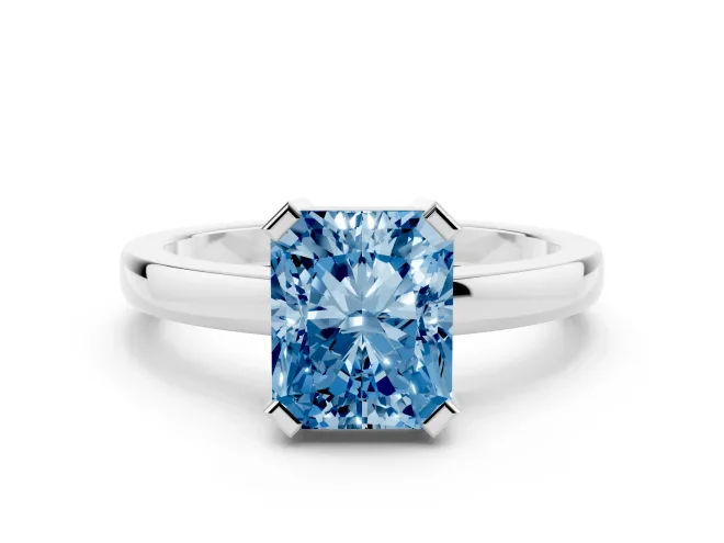 Radiant Cut Solitaire Engagement Ring Setting for a Fancy Blue Lab-Grown Diamond | Flat Tab Prongs | Platinum