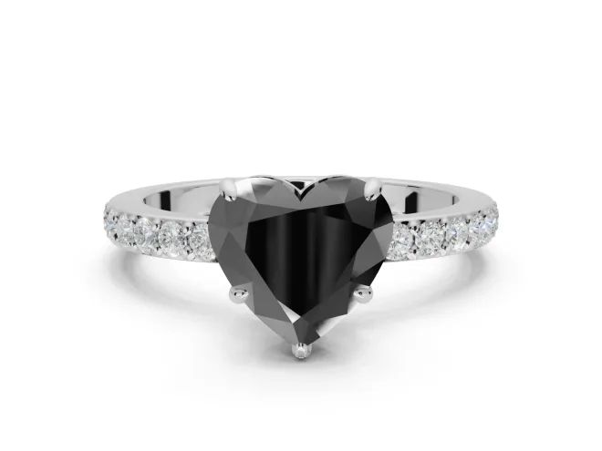 Heart-Shaped Hidden Halo Solitaire Engagement Ring Setting for a Black Center | Pavé Band | Platinum