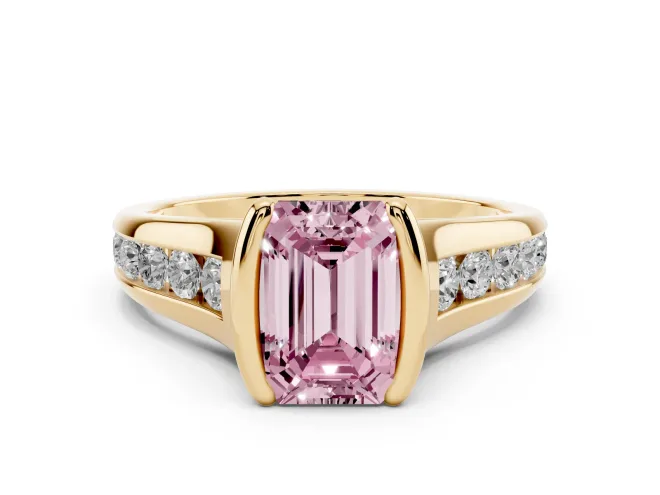 Emerald Cut Half Bezel Engagement Ring Setting for a Fancy Pink Lab-Grown Diamond | Yellow Gold
