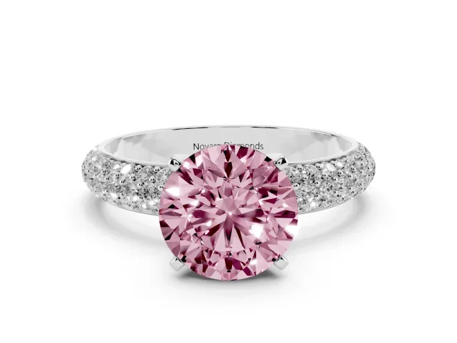 Round Domed Pavé Engagement Ring Setting for a Fancy Pink Lab-Grown Diamond | White Gold