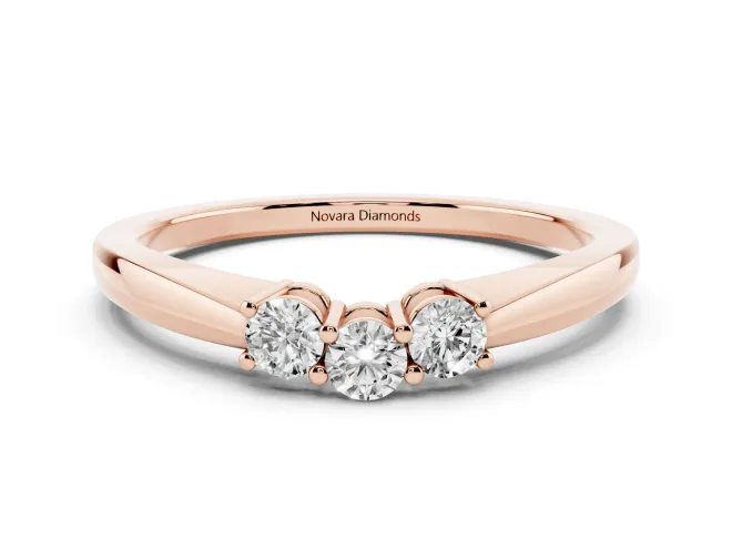 Round Lab-Grown Diamond Three Stone Curved Wedding Band | Prong Set | Rose Gold