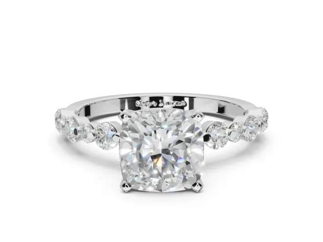 Cushion Cut Pavé Solitaire Engagement Ring Setting | Alternating Accents | White Gold