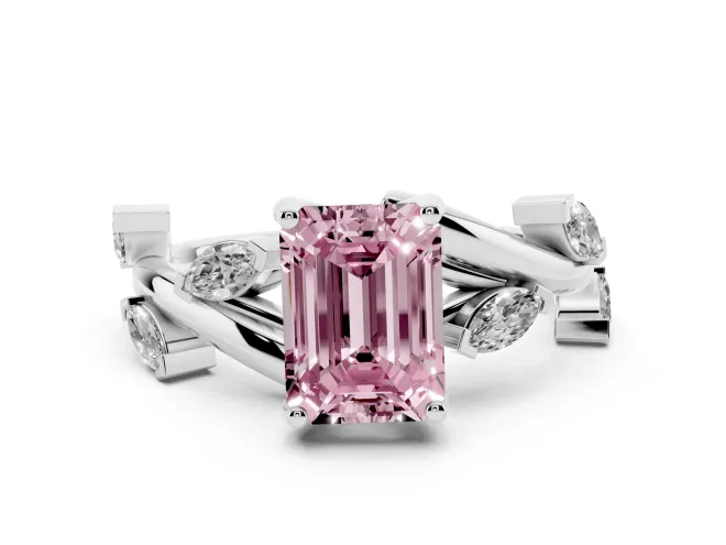 Emerald Cut Twisted Vine Engagement Ring Setting for a Fancy Pink Lab-Grown Diamond | White Gold