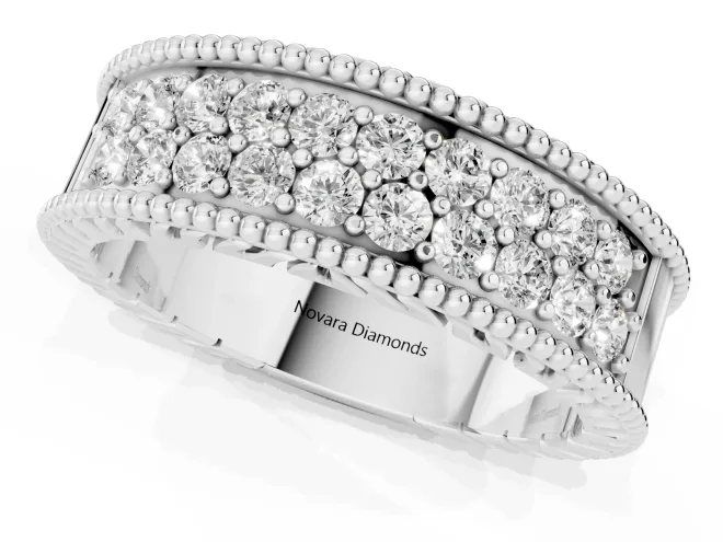 Round Diamond Pavé Eternity Band Set in Platinum with Bead Prong Setting – second view