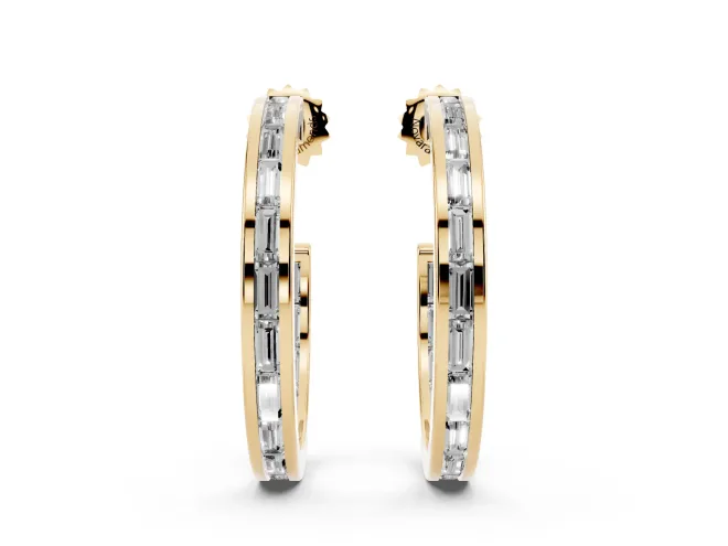Baguette Lab-Grown Diamond Channel-Set Hoop Earrings | End-to-End Row | Yellow Gold