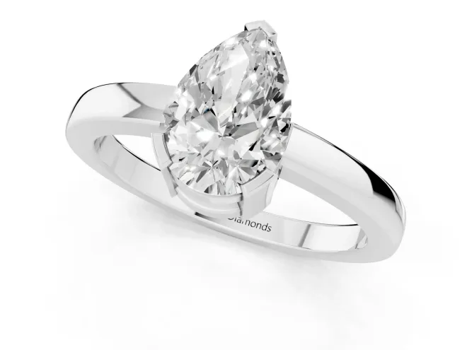 Pear Cut Diamond Solitaire Ring Set in White gold with Prong Head and Smooth Polished Band – second view