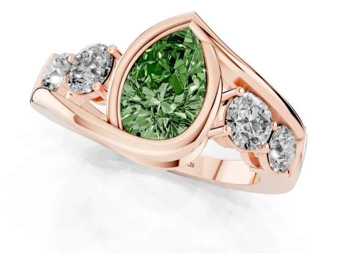 Pear-Shaped Bezel Bypass Engagement Ring Setting for a Fancy Green Lab-Grown Diamond | Rose Gold – second view