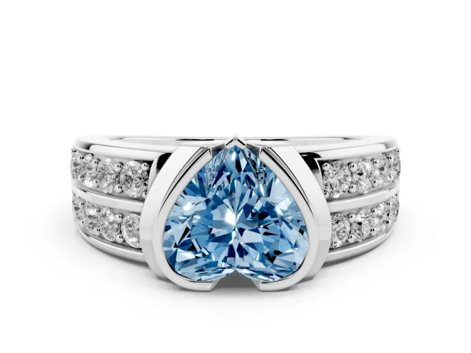 Heart-Shaped Half Bezel Engagement Ring Setting for a Fancy Blue Lab-Grown Diamond | Channel Band | Sterling Silver