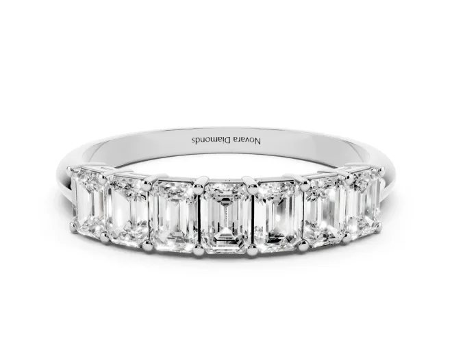 Emerald Cut Diamond Half Eternity Band Set in Platinum with Prong Setting