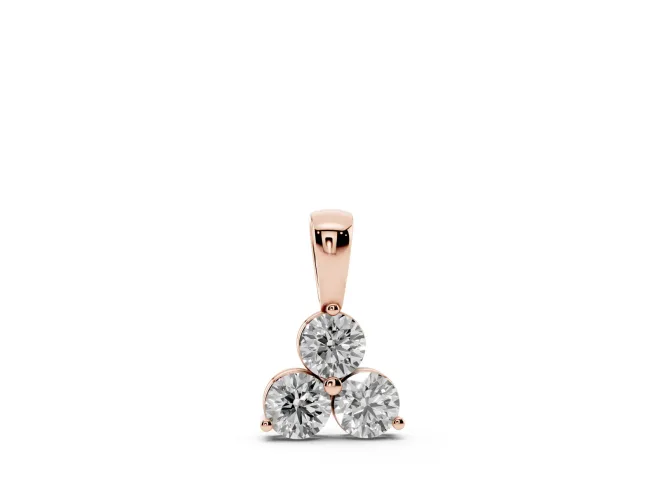 Round Lab-Grown Diamond Triangle Cluster Pendant Necklace | Shared Middle Prong | Rose Gold