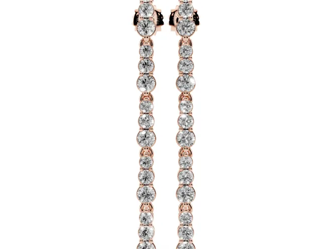 Round Lab-Grown Diamond Single Row Dangle Earrings | Open Box Links | Rose Gold