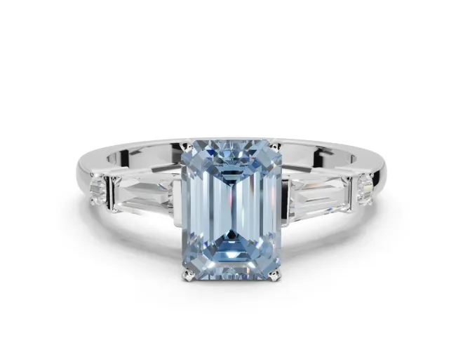 Emerald Cut Tapered Baguette Engagement Ring Setting for a Fancy Blue Lab-Grown Diamond | White Gold