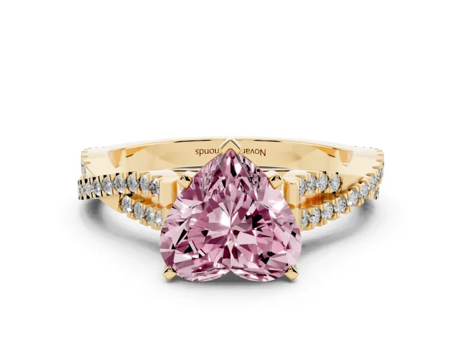 Heart-Shaped Twisted Engagement Ring Setting for a Fancy Pink Lab-Grown Diamond | Yellow Gold