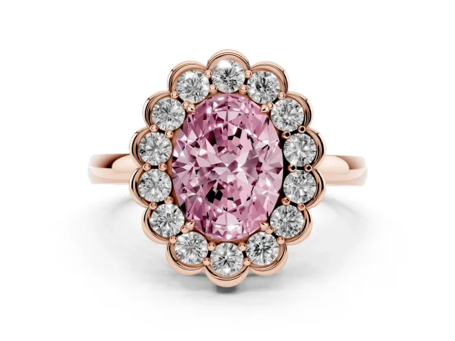 Oval Scalloped Cluster Halo Engagement Ring Setting for a Fancy Pink Lab-Grown Diamond | Plain Band | Rose Gold