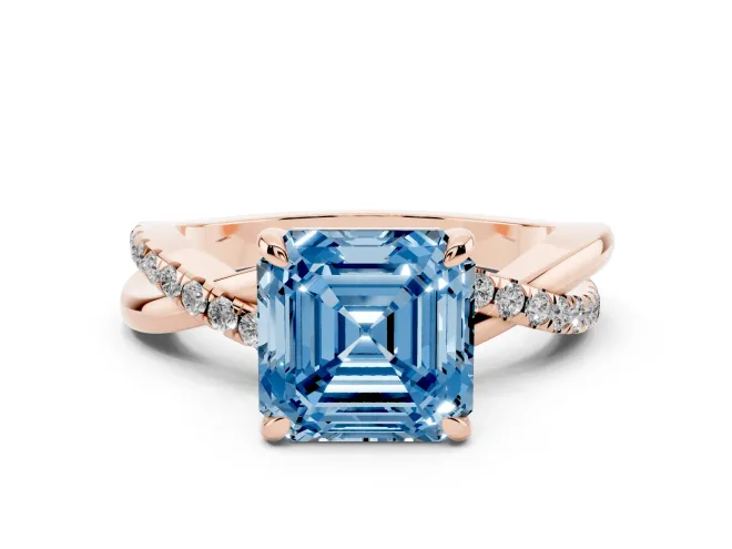 Asscher Cut Twist Engagement Ring Setting for a Fancy Blue Lab-Grown Diamond | Rose Gold