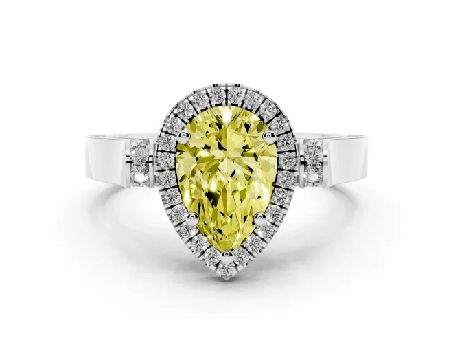 Pear-Shaped Halo Engagement Ring Setting for a Fancy Yellow Lab-Grown Diamond | Pavé Panel Shoulders | White Gold
