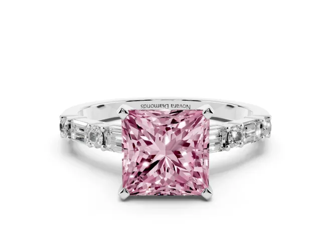 Princess Cut Baguette Side Stone Engagement Ring Setting for a Fancy Pink Lab-Grown Diamond | White Gold
