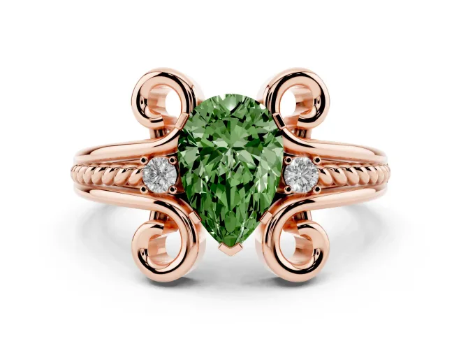 Pear-Shaped Scroll Solitaire Engagement Ring Setting for a Fancy Green Lab-Grown Diamond | Rose Gold