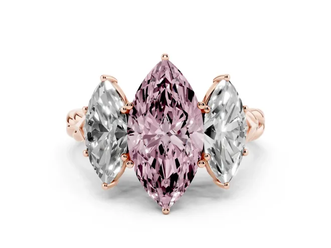 Marquise Three Stone Engagement Ring Setting for a Fancy Pink Lab-Grown Diamond | Braided Band | Rose Gold