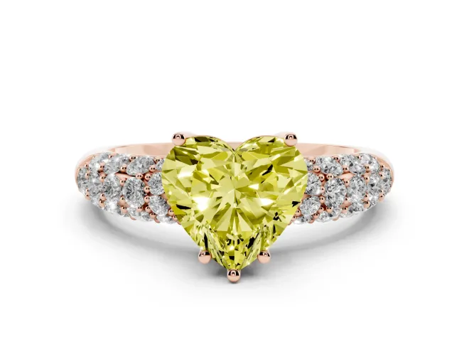 Heart-Shaped Multi Row Pavé Engagement Ring Setting for a Fancy Yellow Lab-Grown Diamond | Rose Gold