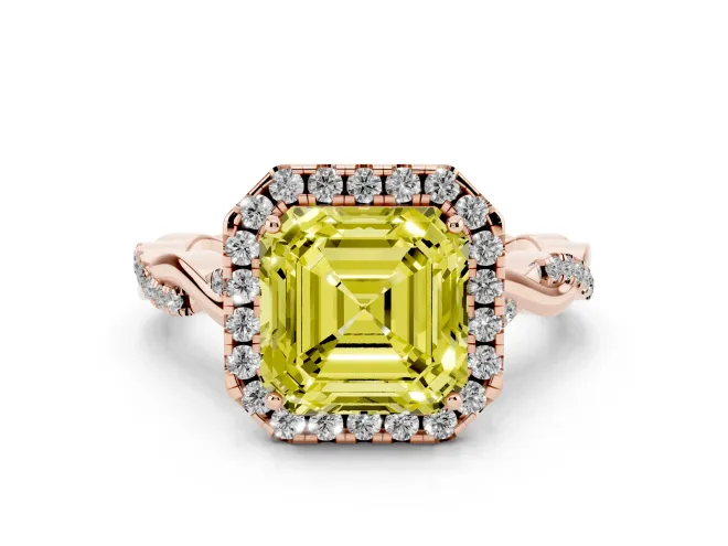 Asscher Cut Twist Halo Engagement Ring Setting for a Fancy Yellow Lab-Grown Diamond | Rose Gold