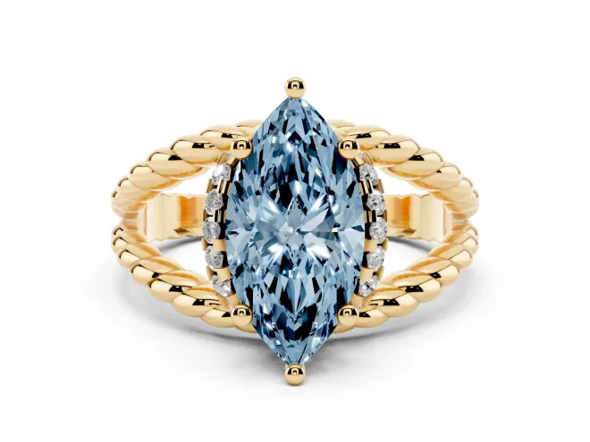 Marquise Rope Split Shank Engagement Ring Setting for a Fancy Blue Lab-Grown Diamond | Yellow Gold