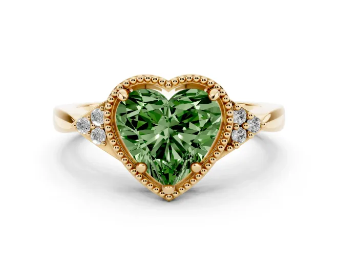 Heart-Shaped Milgrain Engagement Ring Setting for a Fancy Green Lab-Grown Diamond | Yellow Gold